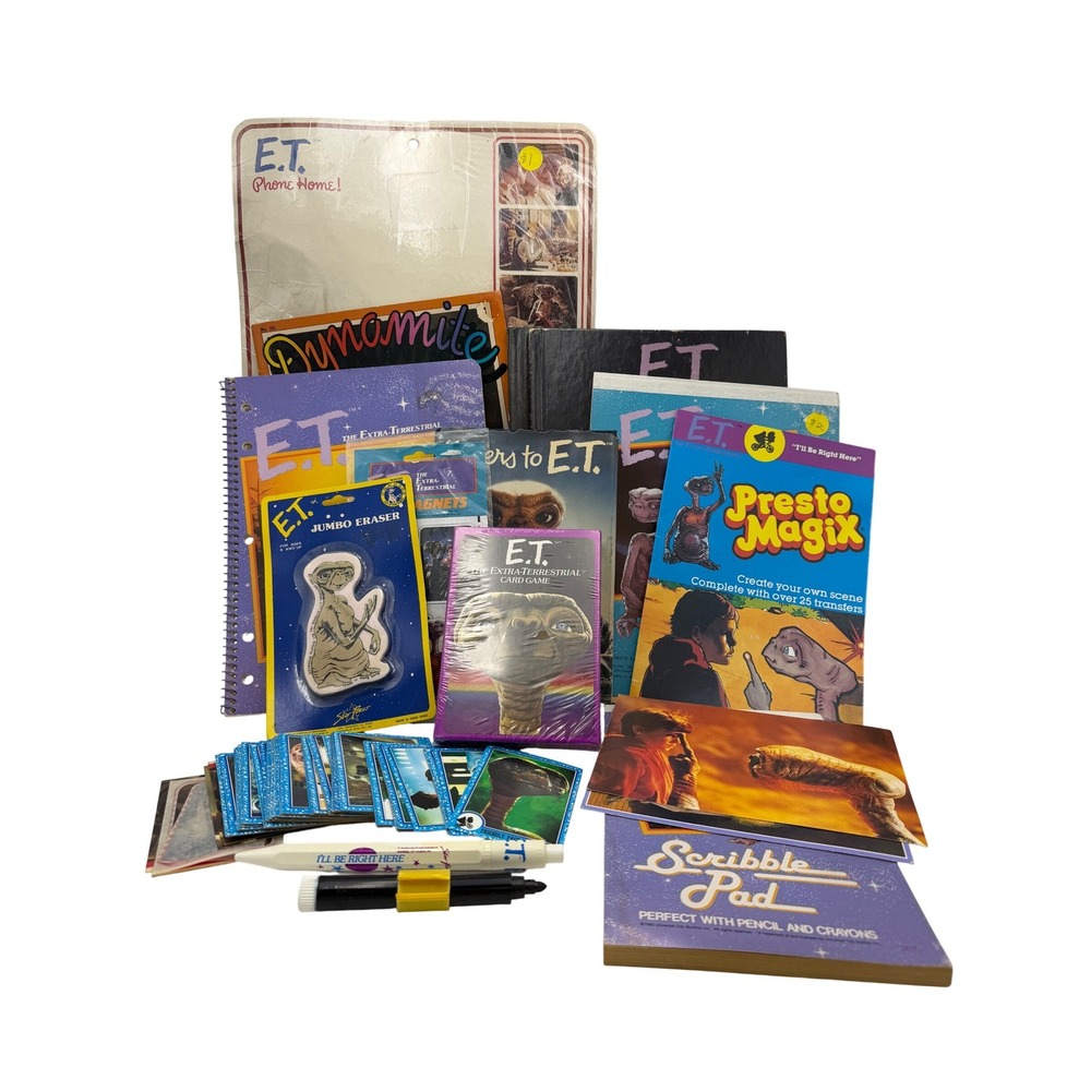 Vtg E.T. ET The Extra Terrestrial 1982 Memorabilia Lot Card Game Magnets Books
